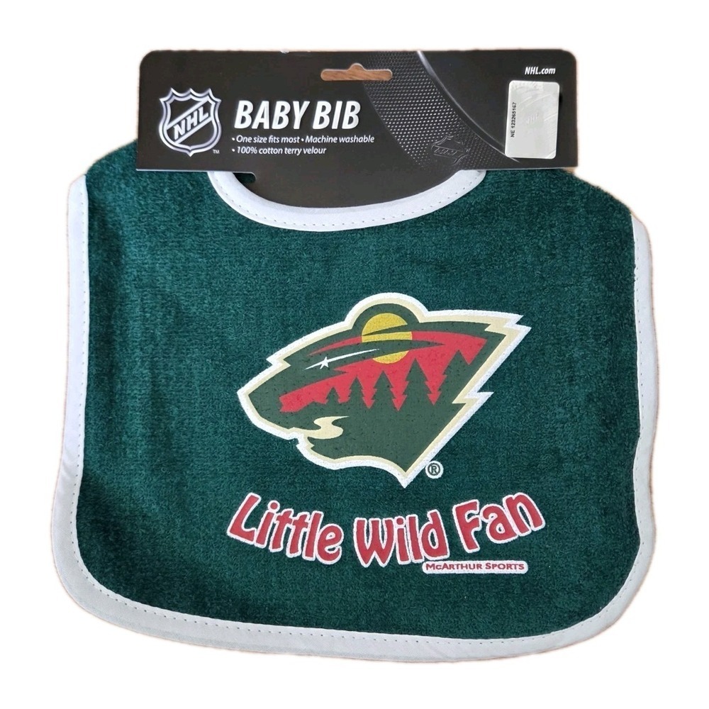 NHL Minnesota Wild Baby Bib Little Wild Fan Bib Green Hockey NWT Snap Closure